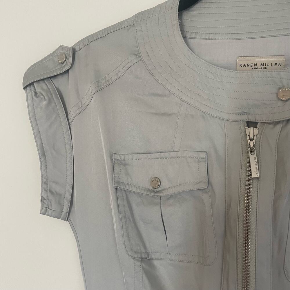 KAREN MILLEN Womens sz 4 silver dress metallic short sleeve summer festival - Picture 2 of 13
